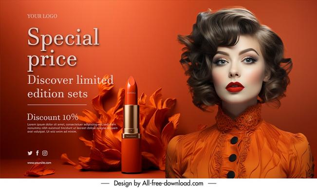 lipstick banner discount template elegant beautiful lady