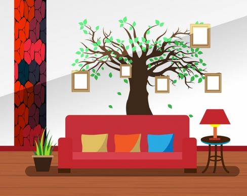 living room decor design autumn tree style