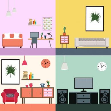 living room decoration sets modern furniture icons