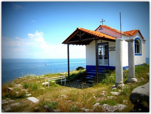 local hilltop church in thassos greece