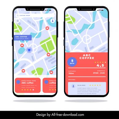location app searching screens design elements smartphones road navigation sketch flat design 