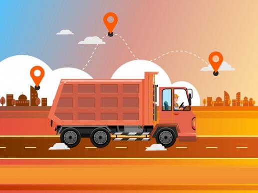 location background truck road icons cartoon design
