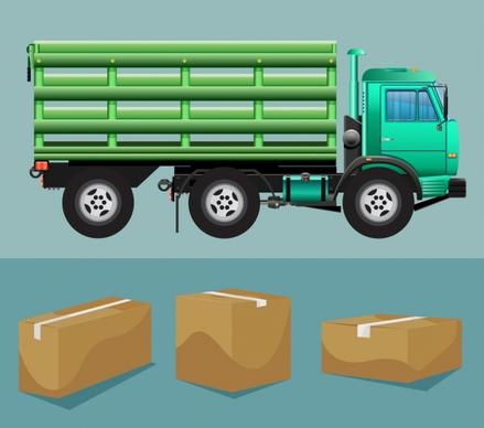 logistic design element truck freight boxes icons