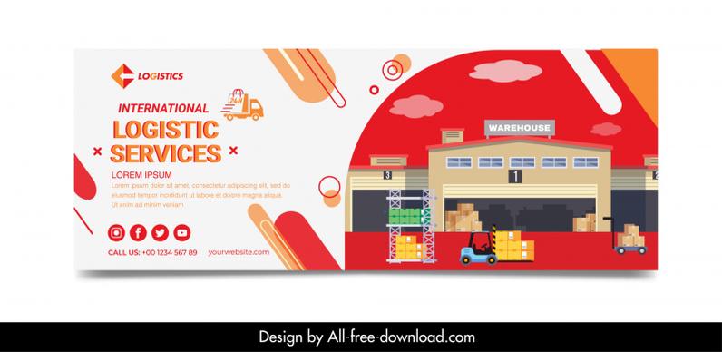 logistic service facebook cover template flat warehouse transportation vehicle sketch