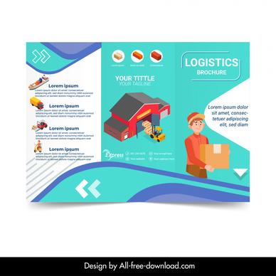 logistics brochure template modern trifold design warehouse shipper transportation vehicles sketch