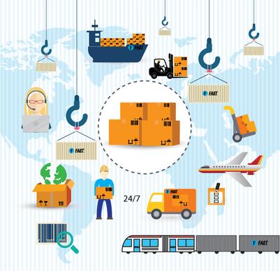 logistics icons vector illustration in colors style
