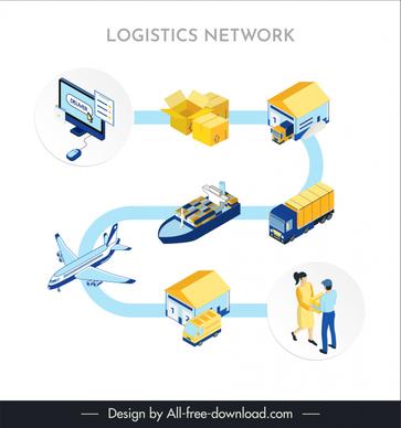 logistics network design elements modern 3d transportation symbols sketch