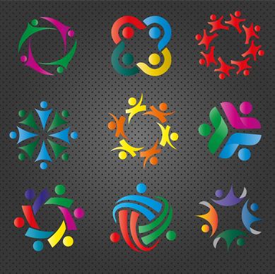 logo design elements in colorful abstract teamwork illustration