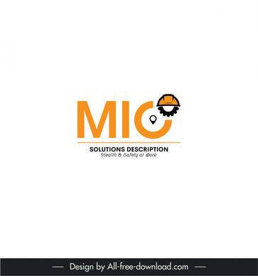 logo mico solutions description template flat stylized texts helmet gear sketch