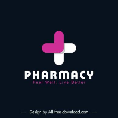 logo pharmacy template modern elegant flat symmetric medical cross shape texts design 
