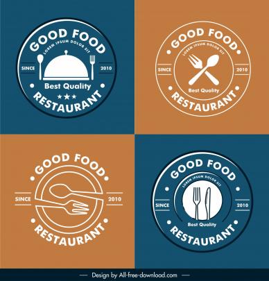 logo restaurant templates collection flat dishwares round shapes