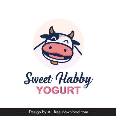 logo sweet happy yogurt logo template cute cartoon cow face sketch