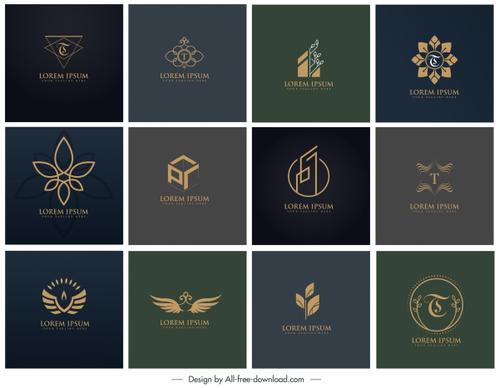 logotypes collection dark elegant flat 3d shapes