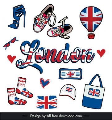 london advertising template flat objects flag elements symbols outline 