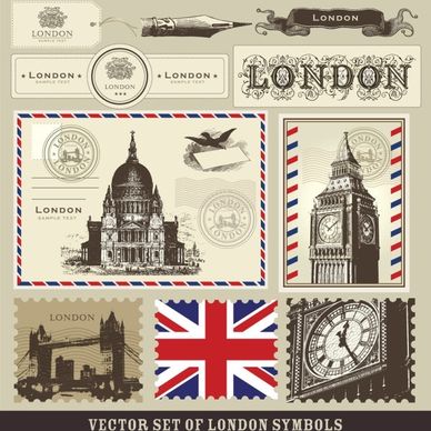 london and paris a symbol of stamps 02 vector