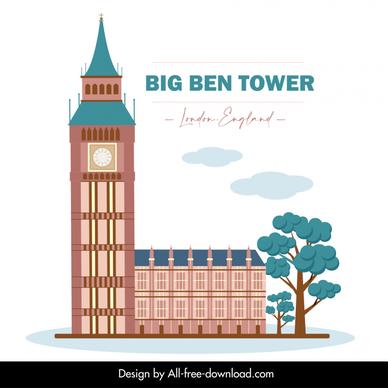 london landmark advertising banner big ben clock tower sketch elegant classic design