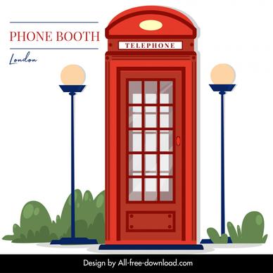 london telephone booth icon flat sketch