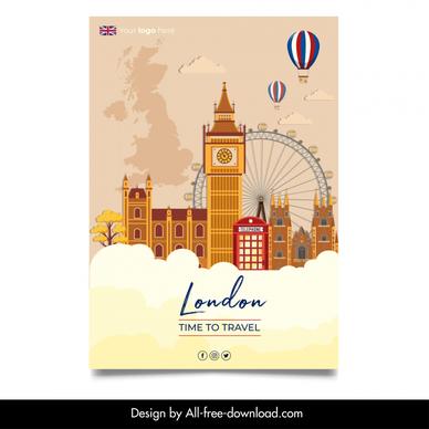 london travel poster template flat architectures scene sketch