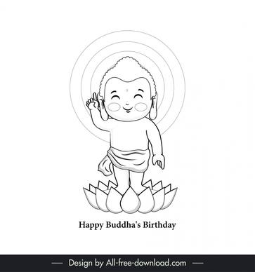lord buddhas born happy vesak day concept icon black white handddrawn outline
