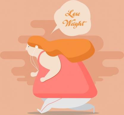 lose weight banner exercising girl icon colored cartoon