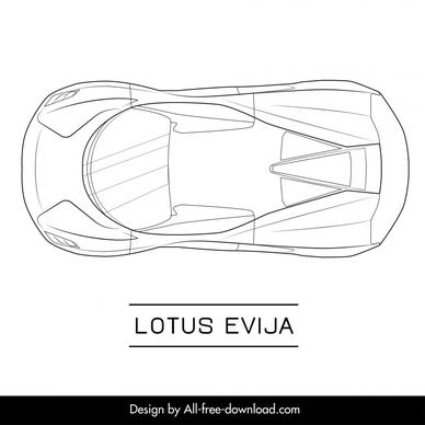 lotus evija car model icon flat handdrawn symmetric top view outline