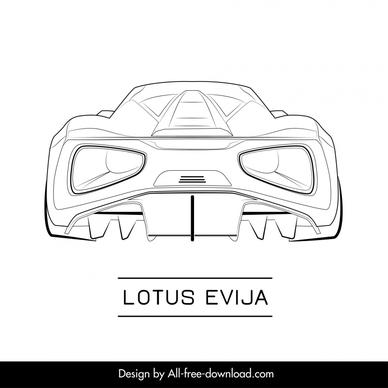 lotus evija car model icon flat symmetric handdrawn back view outline