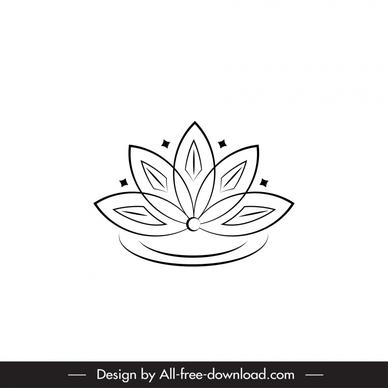 lotus icon flat black white handdrawn symmetric outline