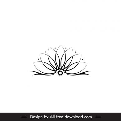 lotus sign icon black white flat dynamic symmetrical rounded shape outline