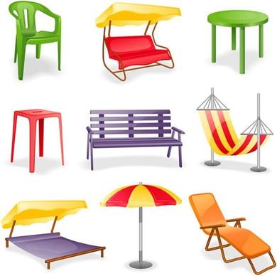 beach relax icons shiny colored 3d symbols