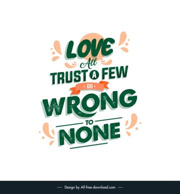 love all trust a few do wrong to none short love quotes banner template dynamic symmetric retro texts ribbon decor