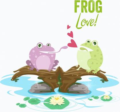 love background frog couple icon colored cartoon design