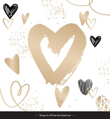 love background template flat handdrawn retro hearts 