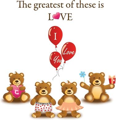 love background cute teddy bears and texts design