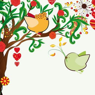 love painting birds couple sketch colorful handdrawn design
