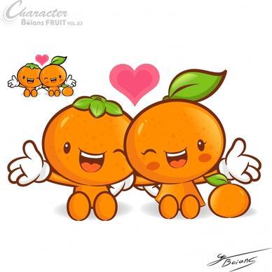 orange fruit background cute cartoon characters stylized design