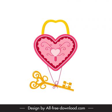 love design elements heart lock hanging key sketch