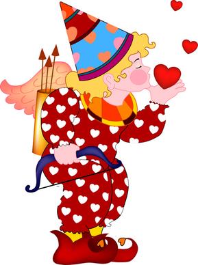 love illustration of cupid with kiss and hearts