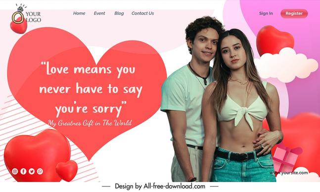 love landing page template cute couple hearts