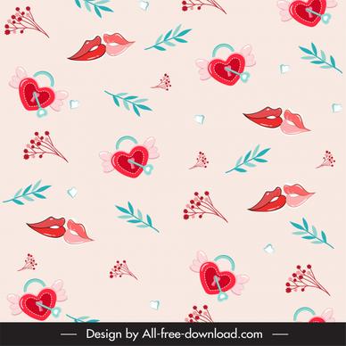 love pattern template classical repeating heart lock kissing lips flowers decor