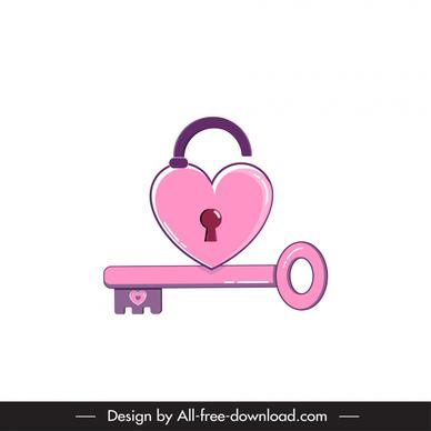love symbol icon key  heart lock sketch