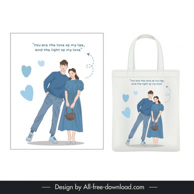 love   tote bag template dynamic cartoon couple 