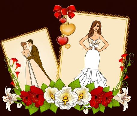 love wedding postcard bride frame vector