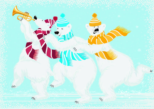 lovely animals in winter design vector set