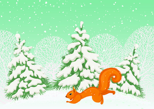 lovely animals in winter design vector set