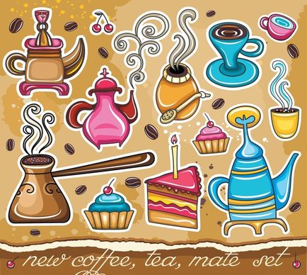 food drink background classical cake cup pot coffee icons
