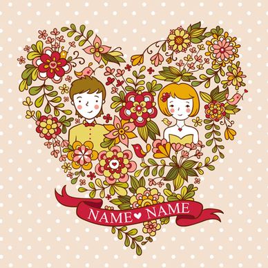 lovers and heart floral wedding invitation cards vector