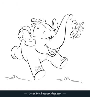 lumpy the heffalump catches a butterfly icon cute black white handdrawn outline