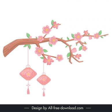 lunar new year design elements apricot blossom lantern classic