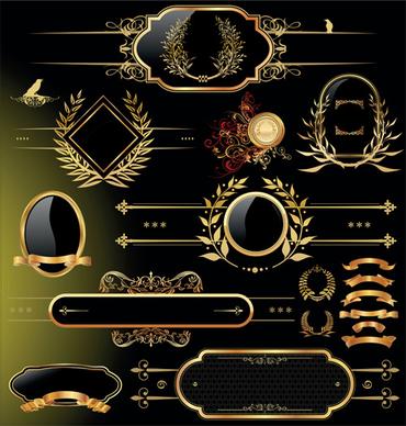 luxurious golden frames and labels design vector