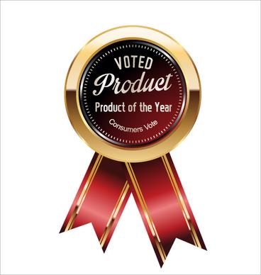 luxury golden badge with red ribbon vector